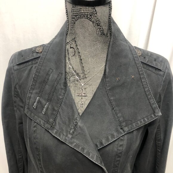 Ruff Hewn Jean Jacket Womens Size Medium Dark Gray Double Breasted Pockets - Picture 3 of 7